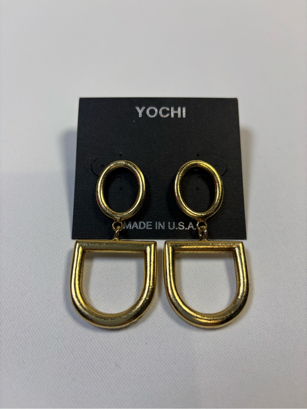Yochi Shiny Gold D-Ring Drop Earrings Horse Bit